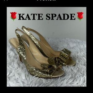 Kate Spade Gold Glitter Bow Heels